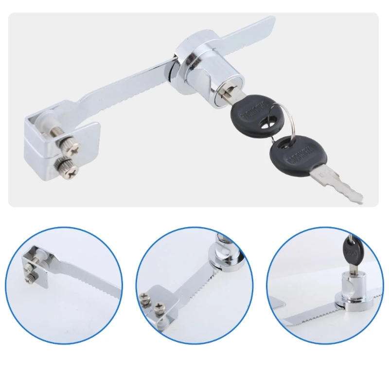 Description Picture 4 of item2Pcs Sliding Glass Door Ratchets Lock Drawer Display Case Showcases Lock with Key