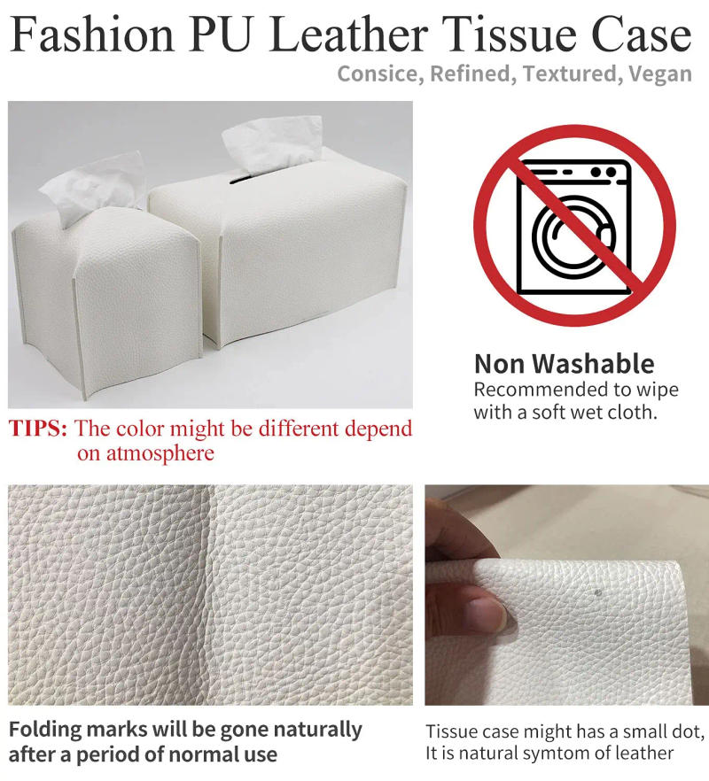 Description Picture 2 of itemTissue Box Cover, Modern Decorative PU Leather Rectangular Tissue Box Case Organizer Holder for Vanity Countertop
