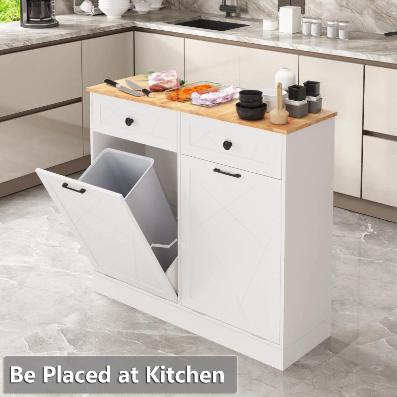 Description Picture 4 of itemVabches Kitchen Island Counter Trash Cabinet Wood White Trash Can Freestanding Tilt Out Trash Bin Holder for Kitchen Dining Room