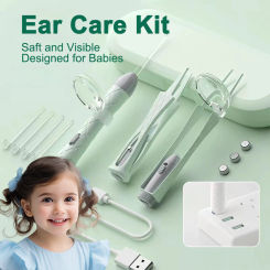 Luminous Ear Spoon Set Ear Wax Removal Cleaning Tweezers LED Light Earpick Nose Clip Children Adults Ear Care Tools Kit USBcharg