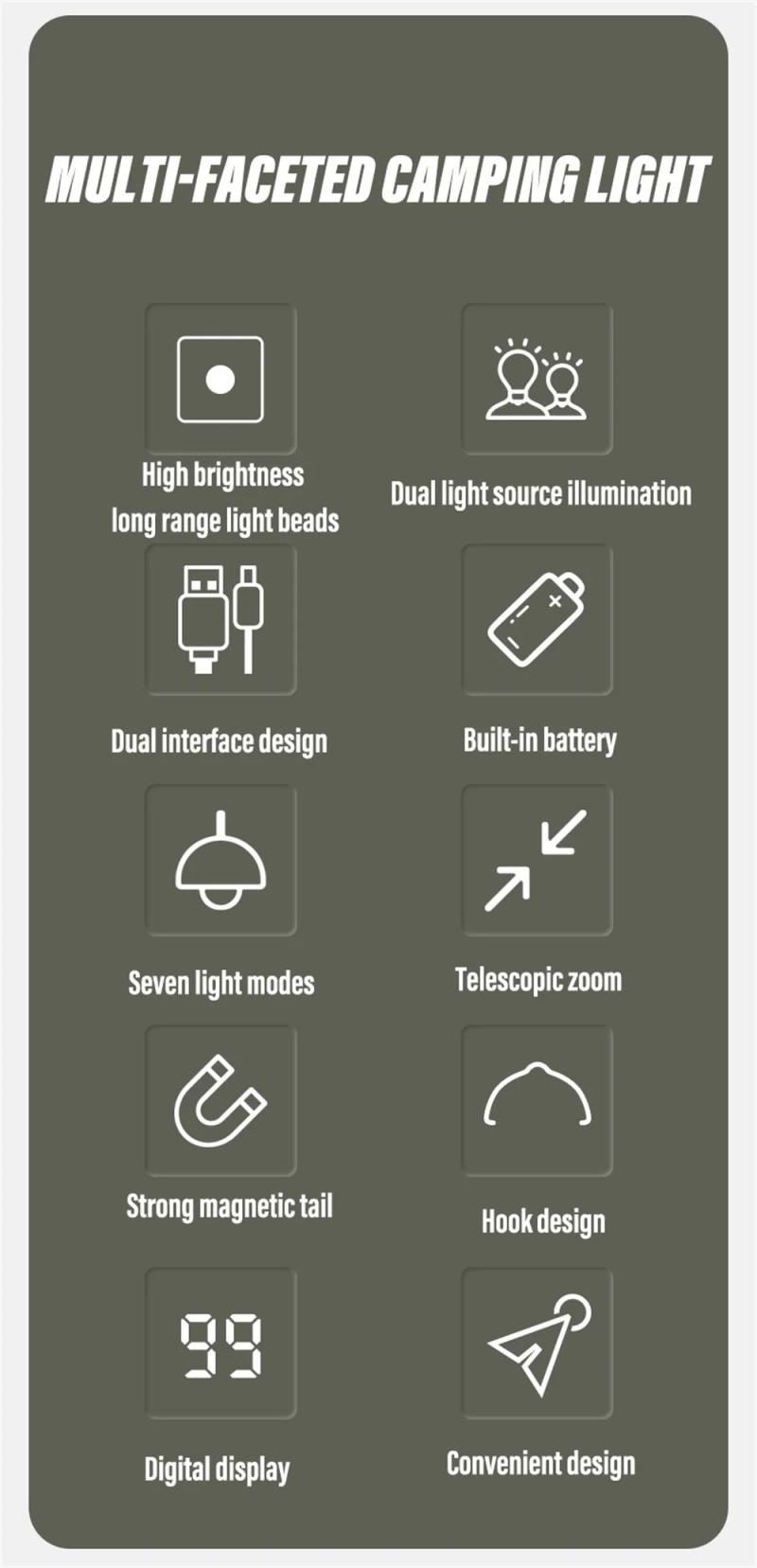Description Picture 5 of itemSuper bright LED flashlight rechargeable torch portable searchlight outdoor camping light with high brightness side light