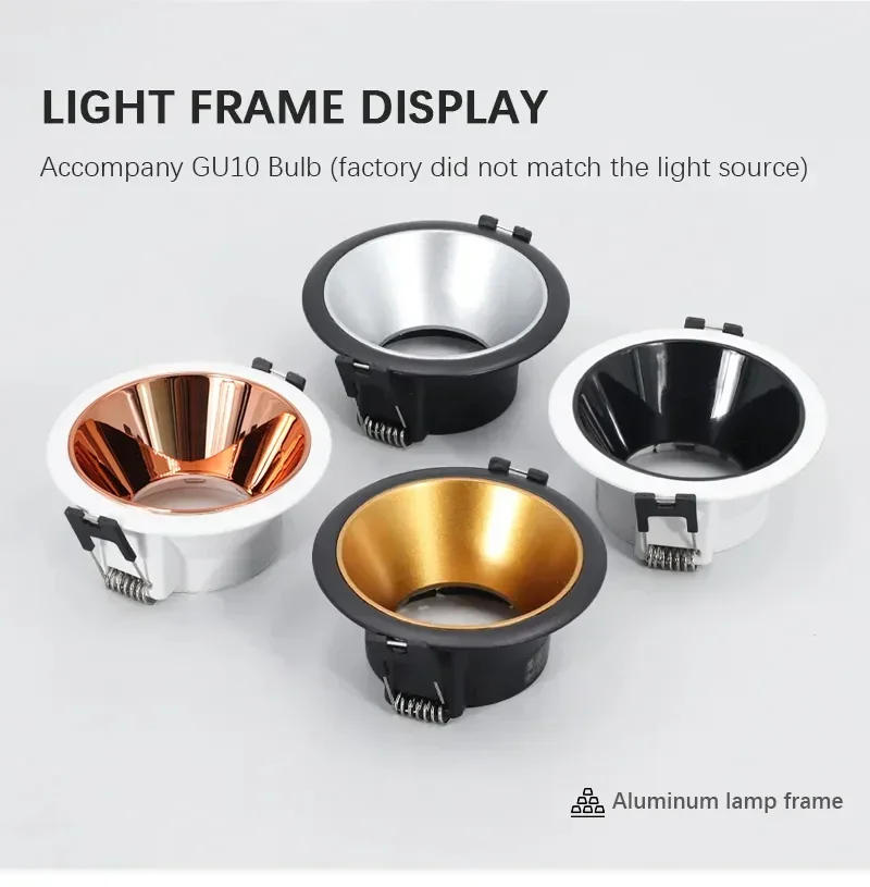 Description Picture 2 of itemAluminium White-Black Spot Lighting Fixture Recessed Mount Frame GU10/MR16 Lamp Holder Spot Lighting Lamp Holder Socket Fitting