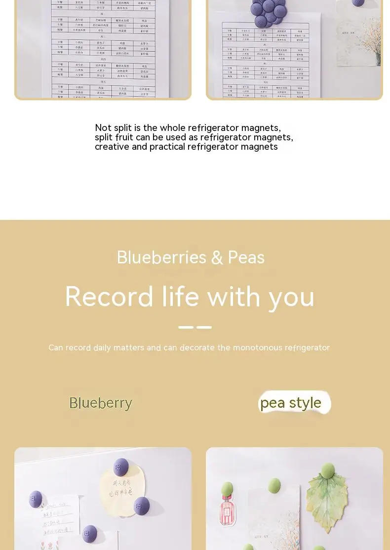 Description Picture 5 of itemCute Creative Grape Peas Fridge Magnet Acrylic Suction Refrigerator Stickers  3D Cute Fruit Particles Sticker Home Decoration