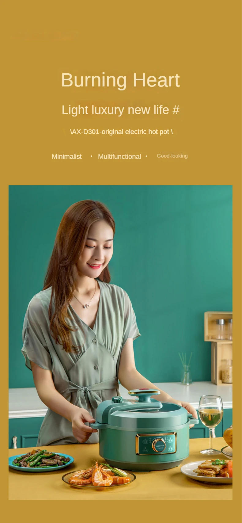 Description Picture 3 of itemElectric Chafing Dish Home Split Type Multicooker Plug in Hotpot Small 3L Electric Pressure Cooker Kitchen Appliances