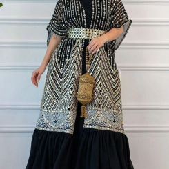 2023 Spring Summer Fashionable Urban Casual Batwing Sleeve Printed Vest Belt 2-piece Set Women's Loose Shirt
