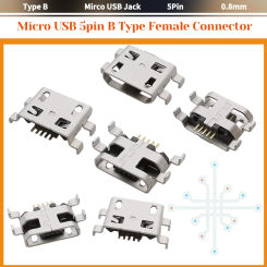 10Pcs Micro USB Female Socket Adapter 5 Pin 0.8mm USB Type B Jack Socket Charging Interface Soldering Type Connector DIY Repair