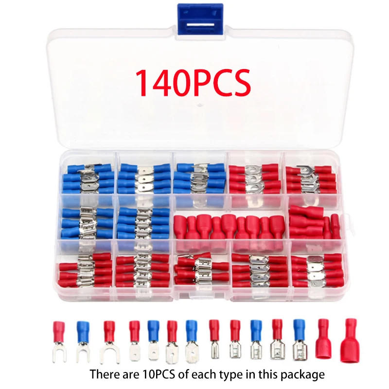 Description Picture 4 of itemInsulated Cable Connector Electrical Wire Crimp Spade Butt Ring Fork Set Ring Electric Crimp lugs Rolled Terminals Assorted Kit