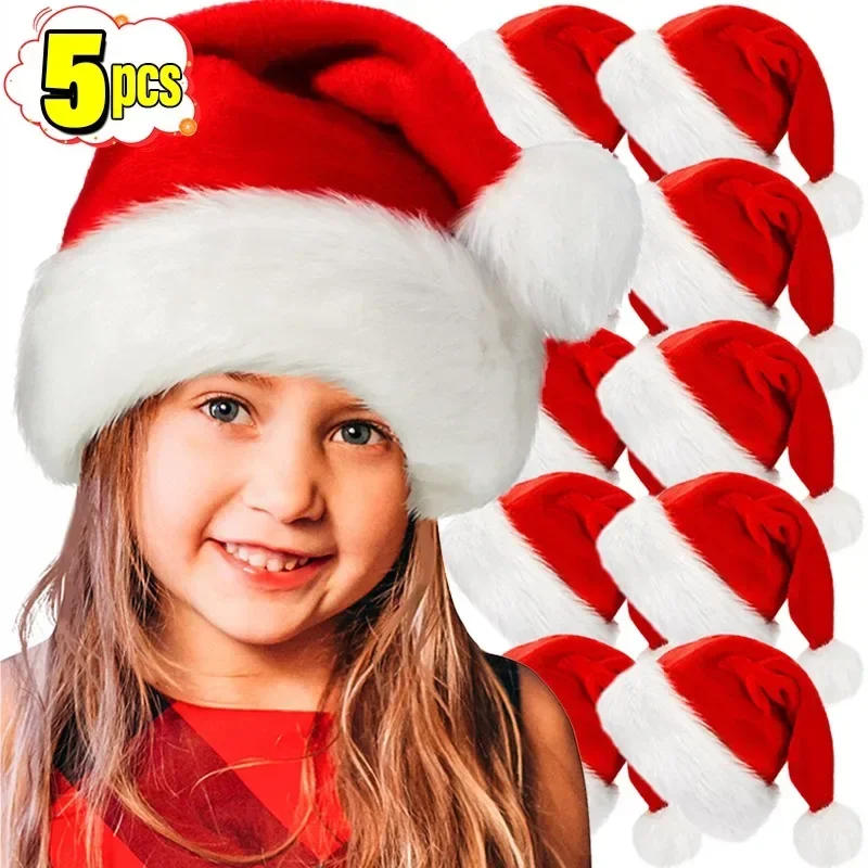 Description Picture 2 of itemChristmas Hat Red Plush Thickened Santa Hats for Adult Kids Winter Christmas Caps Festive Xmas Party Decorations Gifts New Year