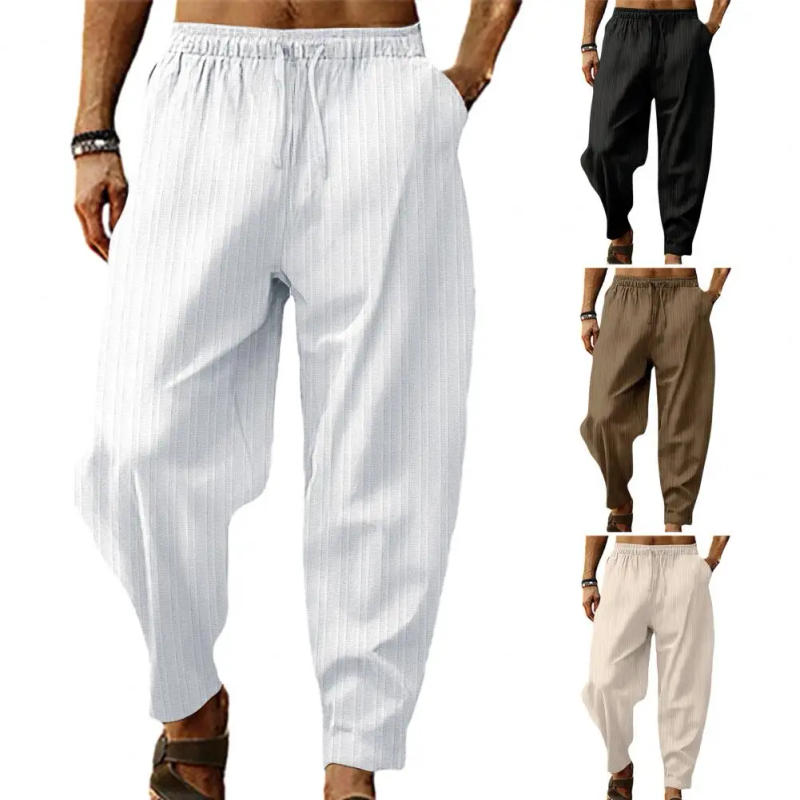 Description Picture 5 of itemStriped Texture Pants Men's Wide Leg Striped Sweatpants with Elastic Waist Deep Crotch for Sports Leisure Soft Breathable