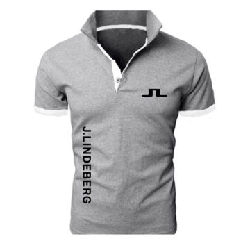 Men's Golf Polo Neck Knit Sports Polos Shirt J Lindeberg Breathable Short Sleeve T-shirt Outdoor Jersey Men's Business Wear