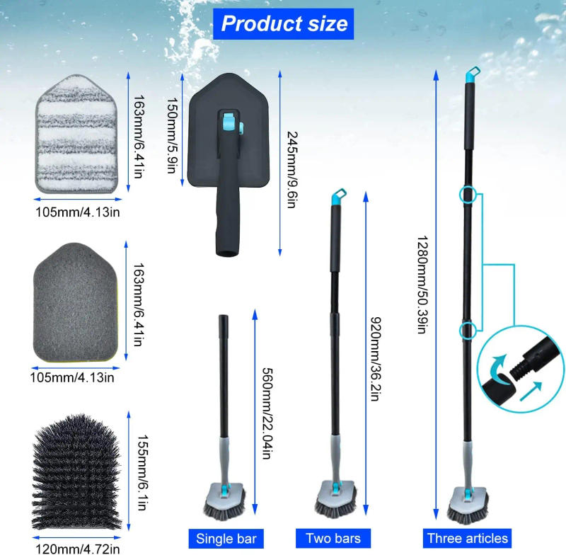 Description Picture 6 of itemBathroom Cleaning Brush Multifuctional Removable Long Handle Wall Self-Adhesive for Cleaning Bathroom Window Kitchen Tiles