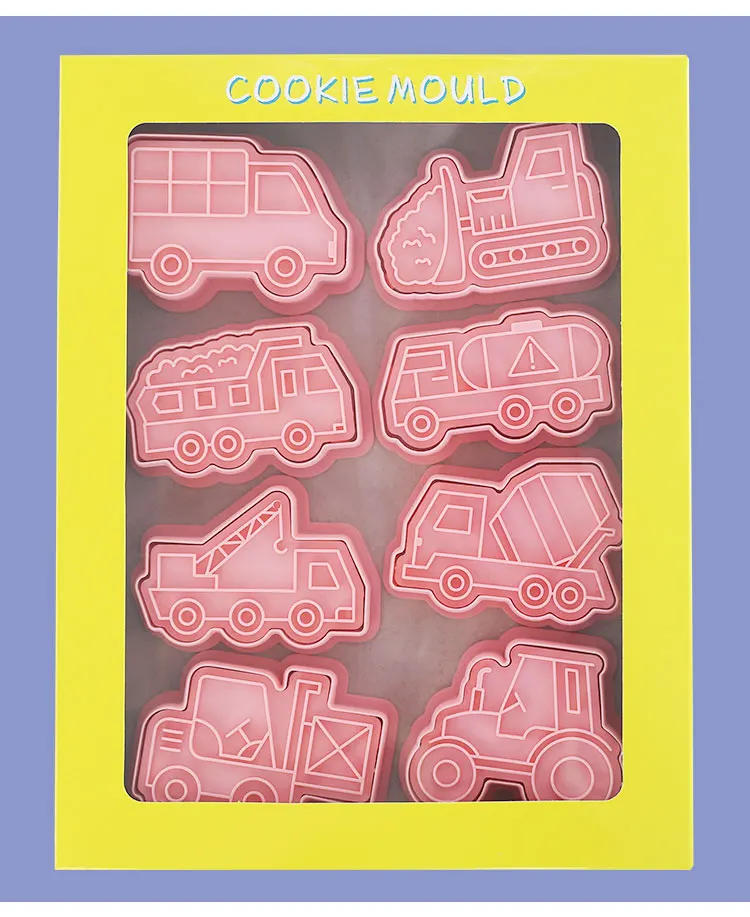 Description Picture 4 of item8 Pcs/set Engineering Truck Cookie Cutters Plastic 3D Cartoon Pressable Biscuit Mold Cookie Stamp Kitchen Baking Pastry Bakeware
