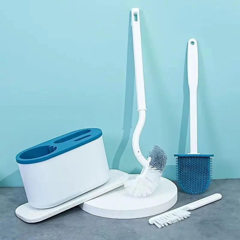 Description Picture 2 of itemModern Wall-Mounted Toilet Brush Holder with 3-in-1 Cleaning Tool Set for Bathroom Silicone Bristles Wall-Mounted Toilet Brush