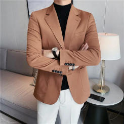 2022 Autumn New Men's Western-style Blazer Jacket Slims Your Silhouette Korean Version Slit Two-piece Buttoned Business Suit