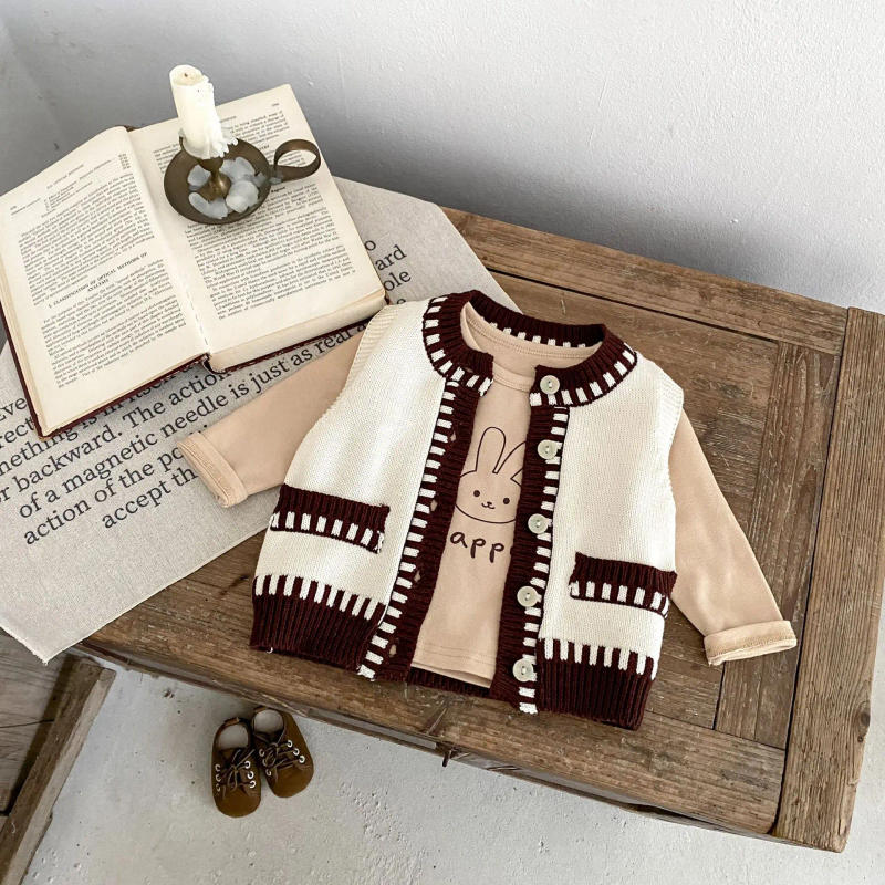 Description Picture 4 of itemChildren's Vest 2025 Spring Infant Boys And Girls Contrast Knitted Vest Cardigan Cotton Knitted Sweater