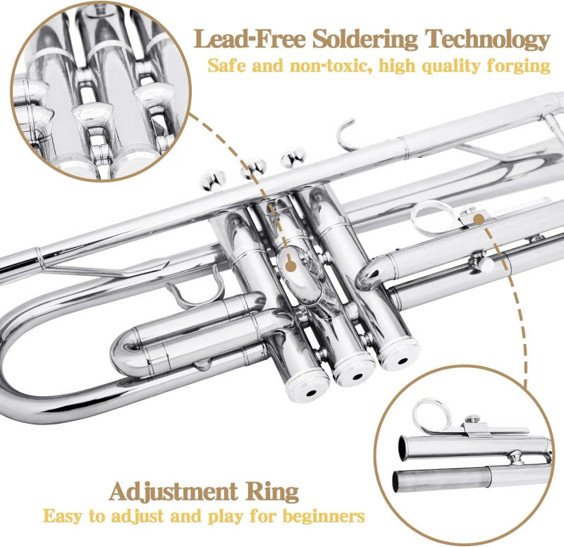 Description Picture 6 of itemSLADE Trumpet Brass Body Bb Trumpette Professional Musical Trompeta Wind Instrument with Case Mouthpiece Parts & Accessories