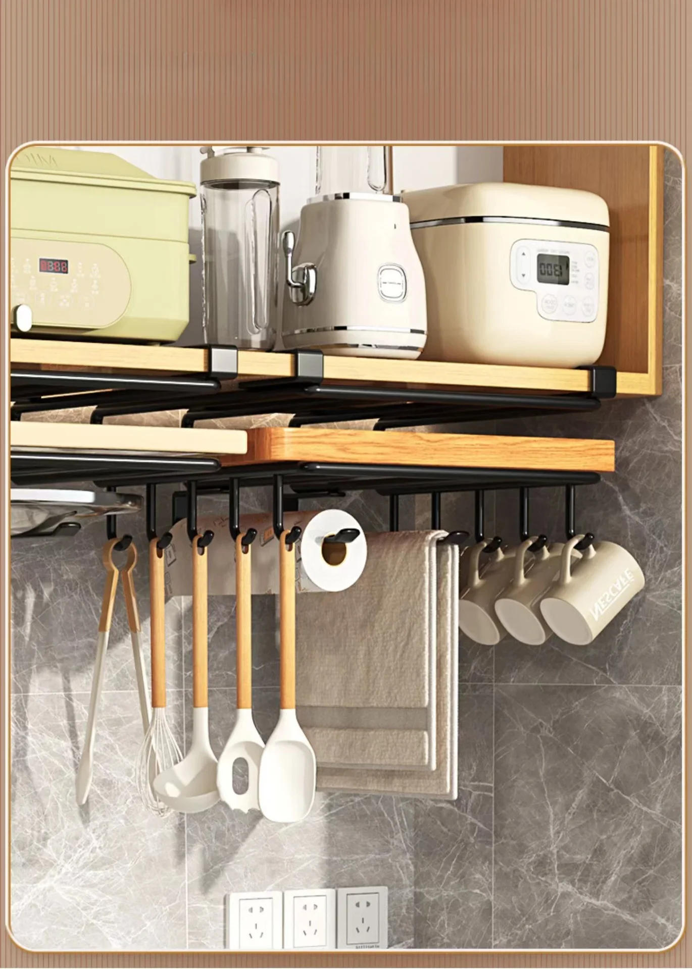 Description Picture 5 of itemKitchen Under Cabinet Basket Storage Shelf Cutting Board Rack Kitchen Closet Rack Under Desk Cabinet Office Bathroom Organizers