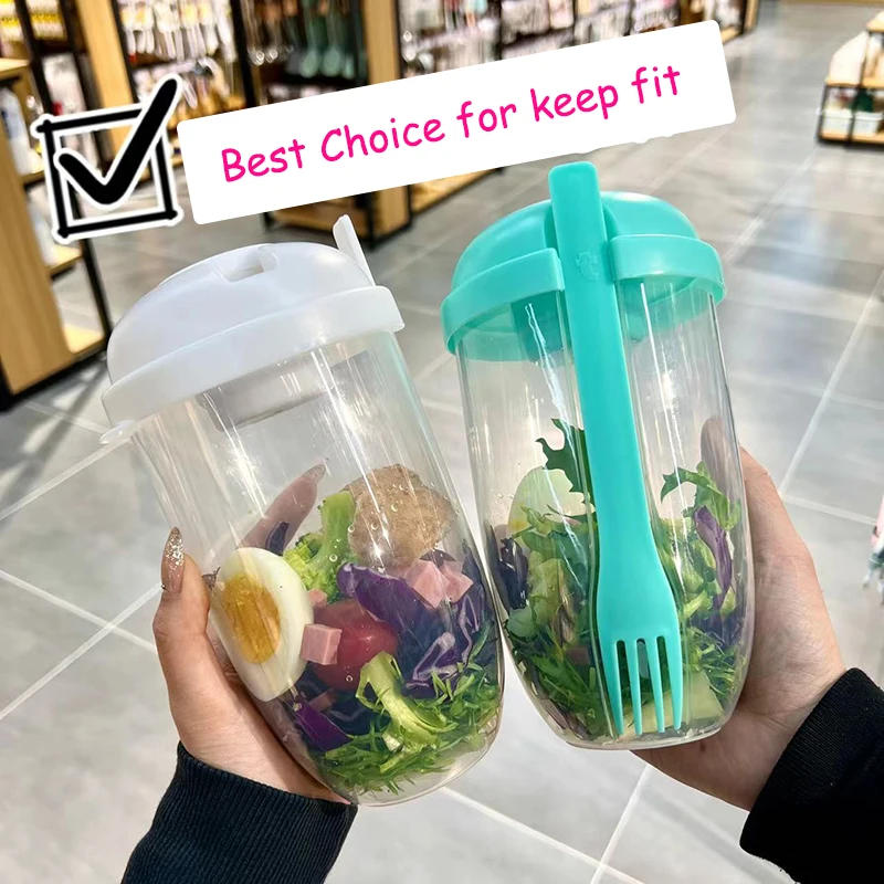 Description Picture 4 of itemPortable Breakfast Cups Cereal Nut Yogurt Salad Cup Container Set with Fork Sauce Cup Bottle Food Storage Bento Box Lunch Box