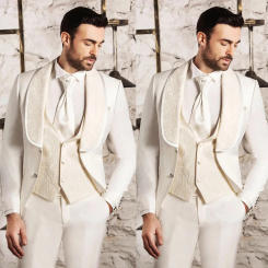 Men's Suits Tailored 3 Pieces Blazer Vest Pants Sheer Jacquard Lapel Single Breasted Slim Wedding Groom Custom Made Plus Size