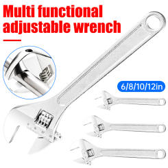 6/8/10/12in Adjustable Wrench Large Openin long Handle Universal Spanner Carbon Steel Mechanical Workshop Hand Repair Tools