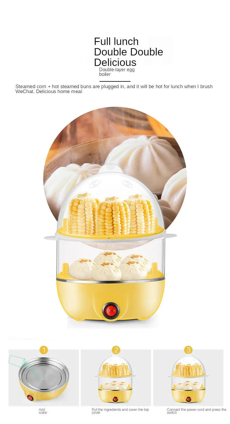 Description Picture 6 of itemElectric Egg Cooker Double Multifunction Layers Egg Boiler Corn Milk Rapid Breakfast Cooking Egg Steamer Appliances Kitchen