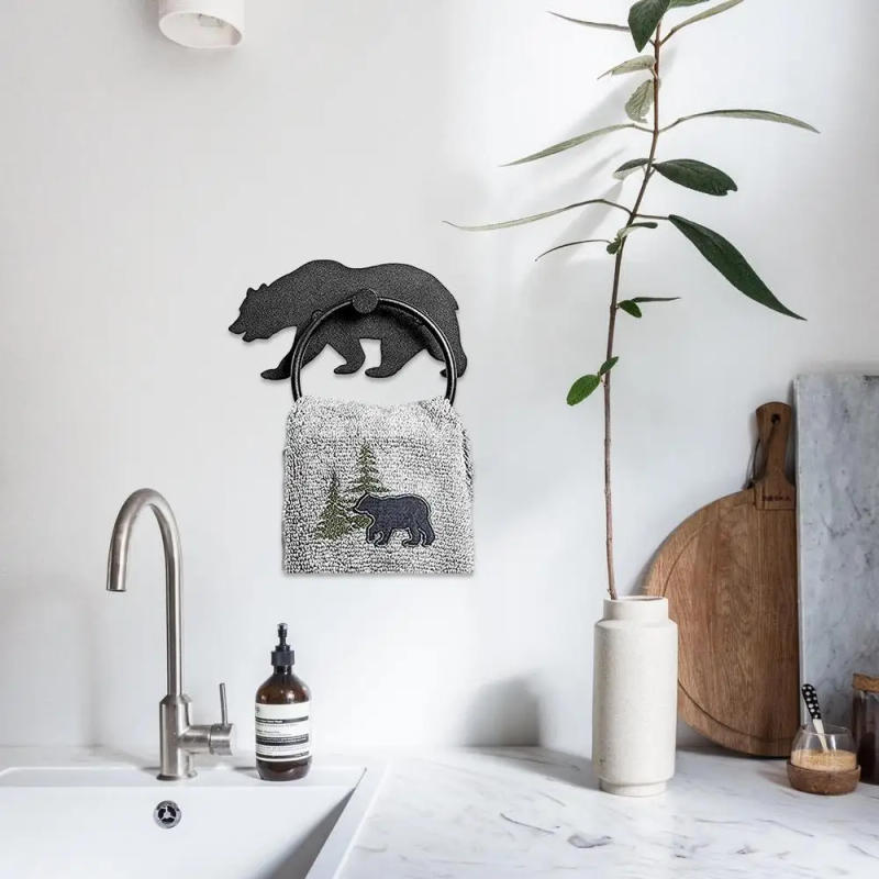 Description Picture 3 of itemBear Towel Ring For Bathroom Bear Bathroom Towel Holder Ring Hand Towels Bathroom Holder Matte Black Ring Towel Hanger Bath Ring