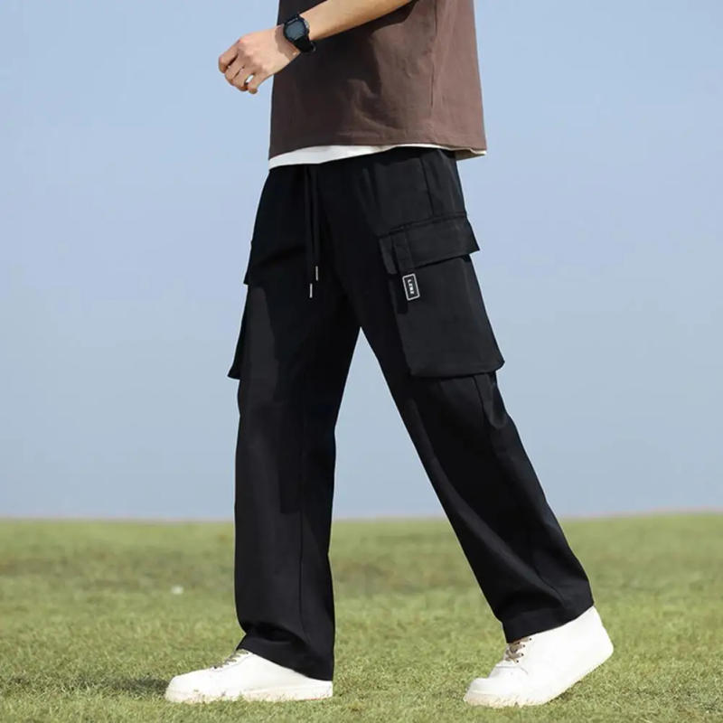 Description Picture 4 of item2024 New Spring Summer Cargo Pants Men Multi-Pockets Drawstring Straight Casual Pants Streetwear Loose Trousers Male