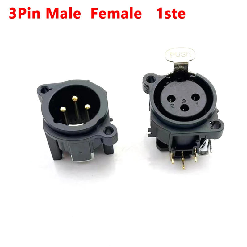 Description Picture 2 of item100pcs XLR 3 Pin Male Female Socket bent needle Connector Square Shape PCB Panel Mount Chassis 180 Degrees XLR Adapter Connector