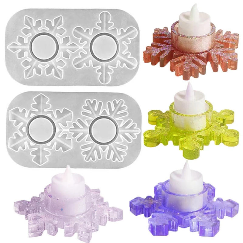 Description Picture 2 of itemDIY Resin Silicone Mold Christmas Snowflakes Candle Holder Plaster Molds Scented Tealight Lamp Holder 2 Holes Concrete Mold