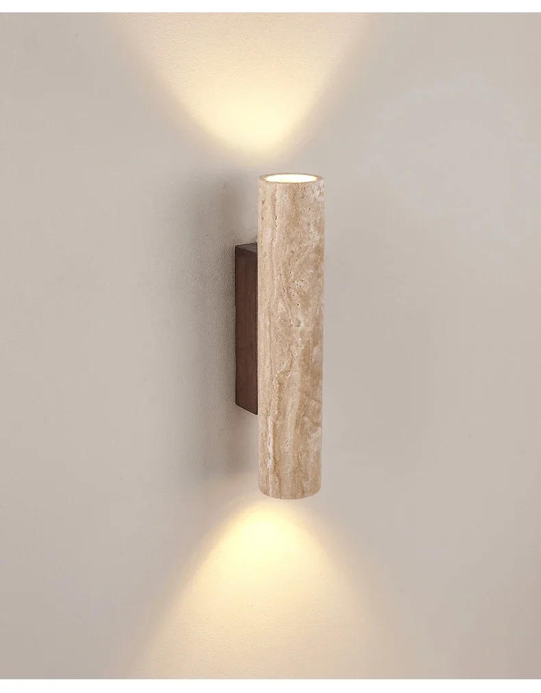 Description Picture 6 of itemYellow Marble Wall Lamp Up Down Japan Wabi Sabi Living Room Bedroom Bedside Lights Led Travertine Stair Aisle Wall Decor Sconce