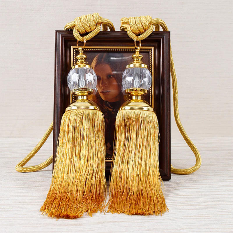 Description Picture 2 of item2pcs Luxury Curtain Holdbacks Rope Tie Backs Tassel Tiebacks Beaded Ball Decor Tassels Hanging Decoration Room Accessories