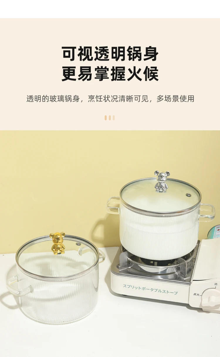 Description Picture 5 of itemNew Household Large Soup Bowl Salad Bowl with Lid Instant Noodle Bowl Can Directly Cook Binaural Glass Pot