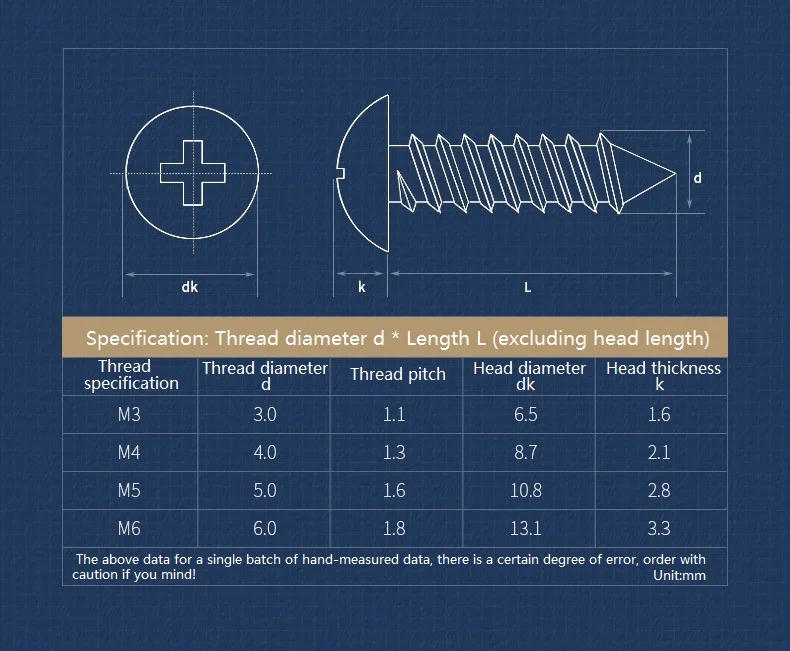Description Picture 2 of itemM3 M4 M5 M6 Black 304 Stainless Steel Phillips Recessed Truss Head Self-tapping Screw Cross Mushroom Head Wood Screw