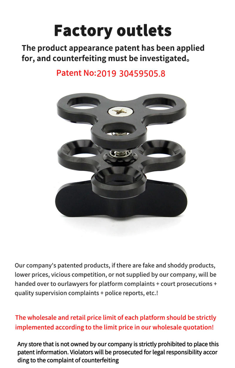 Description Picture 5 of itemCNC Butterfly Clip Clamp 2 3 Open Hole Diving Light Bracket Tripod Connector Ball Head Mount Adapter for Gopro Sports SLR Camera