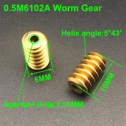 100Pcs 0.5M 6MM Brass Worm Gear Reduction 0.5 Modulus Aperture Bore Hole 2MM 1.95MM 2A Helix Angle 5°43′ Length 10MM Single Head