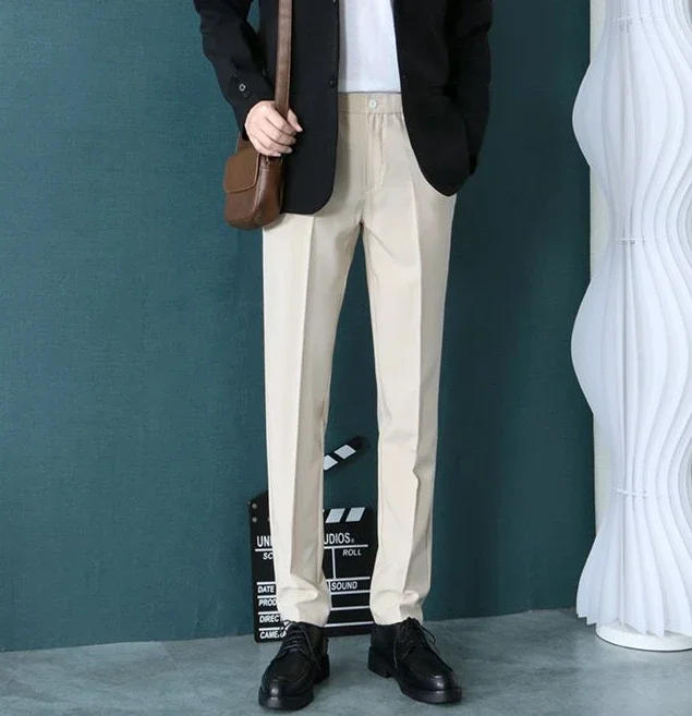 Description Picture 6 of itemKhaki Man Suits Pants Slim Fit Tressed Trousers for Men Brown Spring Clothes Tailoring Spandex Dress Classic New in Designer Up