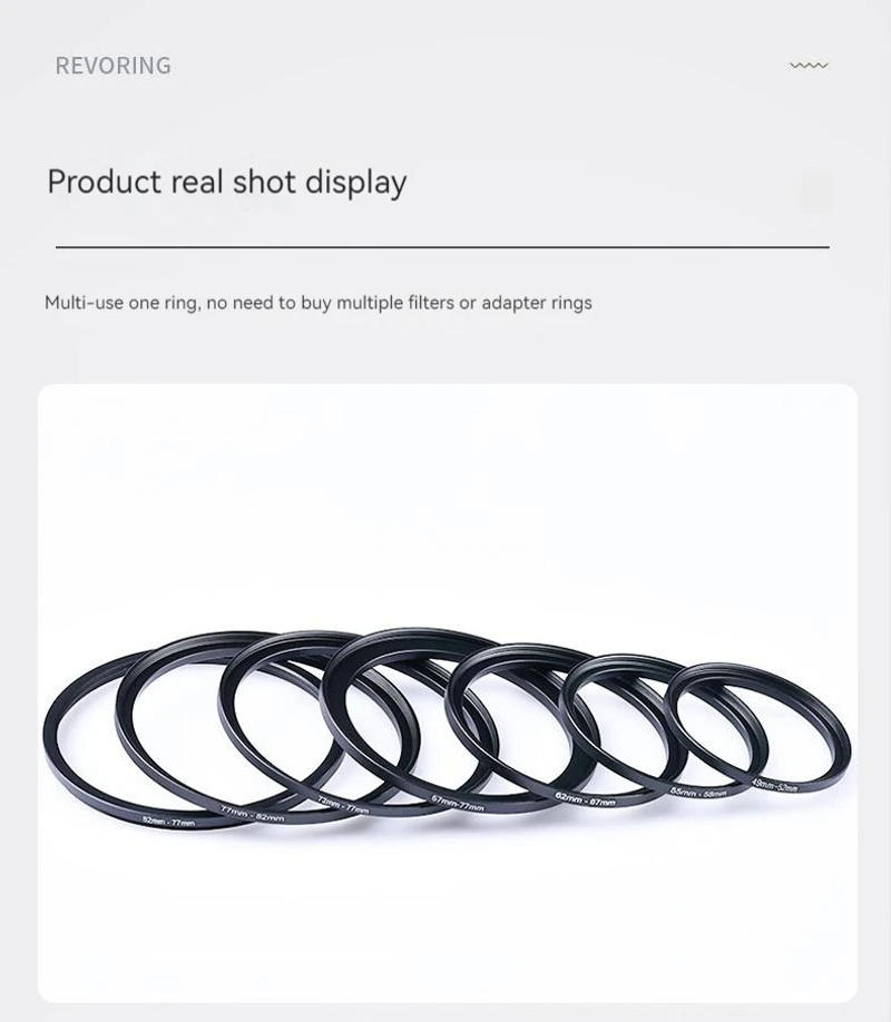 Description Picture 5 of item9pcs 18pcs Camera Lens Filter Step Up/Down Adapter Ring Set 37-82mm 82-37mm for All DSLR Camera Lens Mount Set Kit