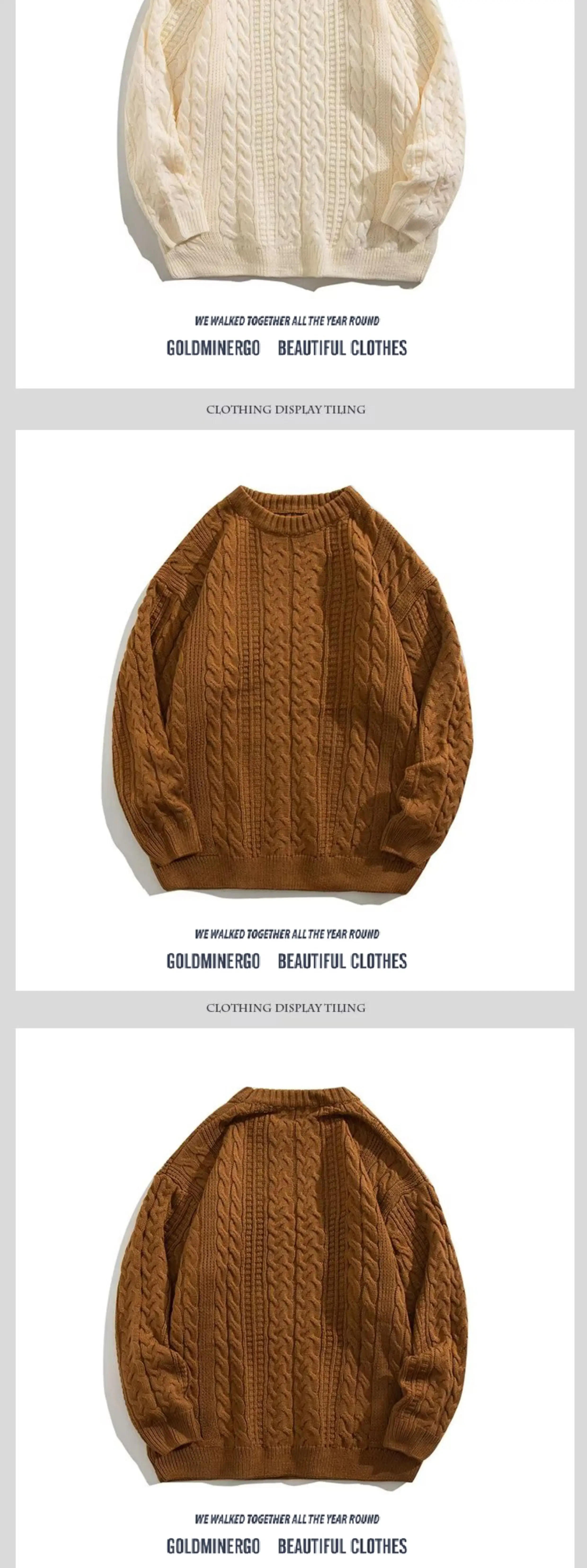 Description Picture 6 of itemMen's Twists Round Neck Sweater Solid Color Thickened Long Sleeves Loose Sweaters Autumn Winter Knitting Coat Pullover Tops