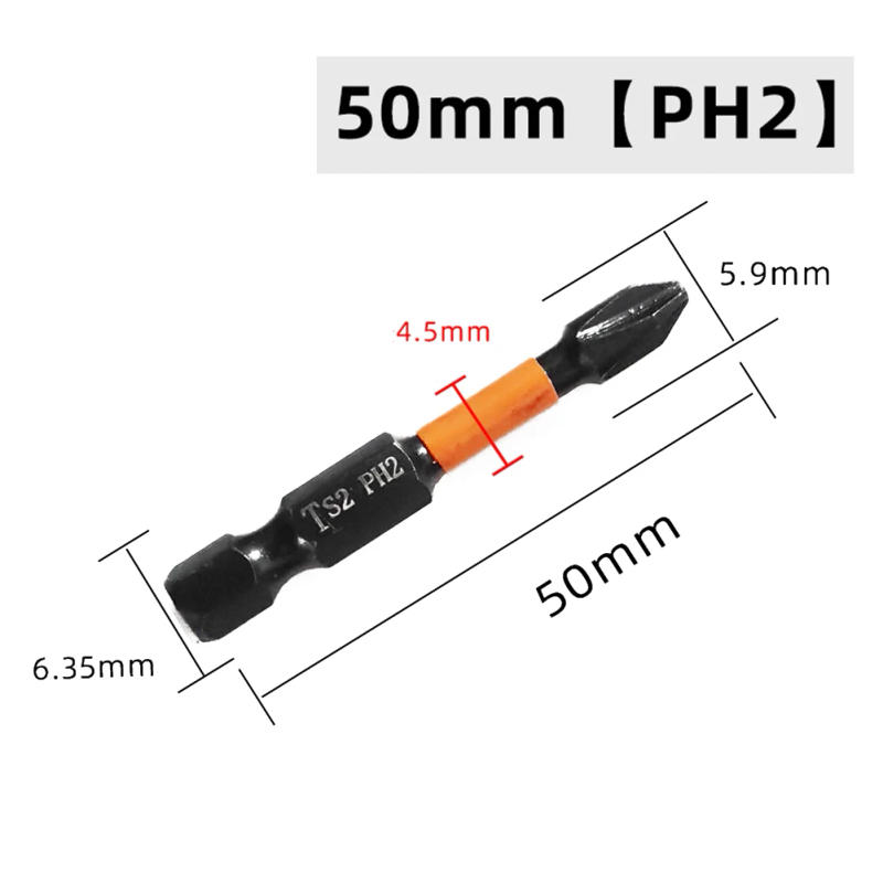 Description Picture 6 of item1pc 50mm Screwdriver Bits Magnetic Batch Head Electric Screwdriver 1/4inch Hex Shank Non-slip PH1,PH2,PH3,PHZ1,PZ2,PZ3
