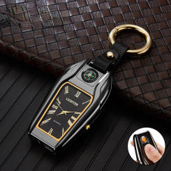 New Multifunctional Compass Keychain Watch Arc Lighter Personalized USB Rechargeable Cigarette Lighter Men's Birthday Gift