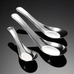 Bright Thin 304 Stainless Steel Soup Spoon Chinese Hot Pot Scoop Short Handle Mini Ladle Children Rice Spoon Kitchen Tableware