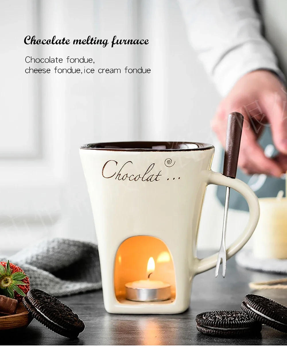 Description Picture 2 of itemFondue Mug Set Personal Mini Fondue Pots Chocolate Cheese Ice Cream Fondue Maker Kit Individual Butter Melter Cup Small Warmer