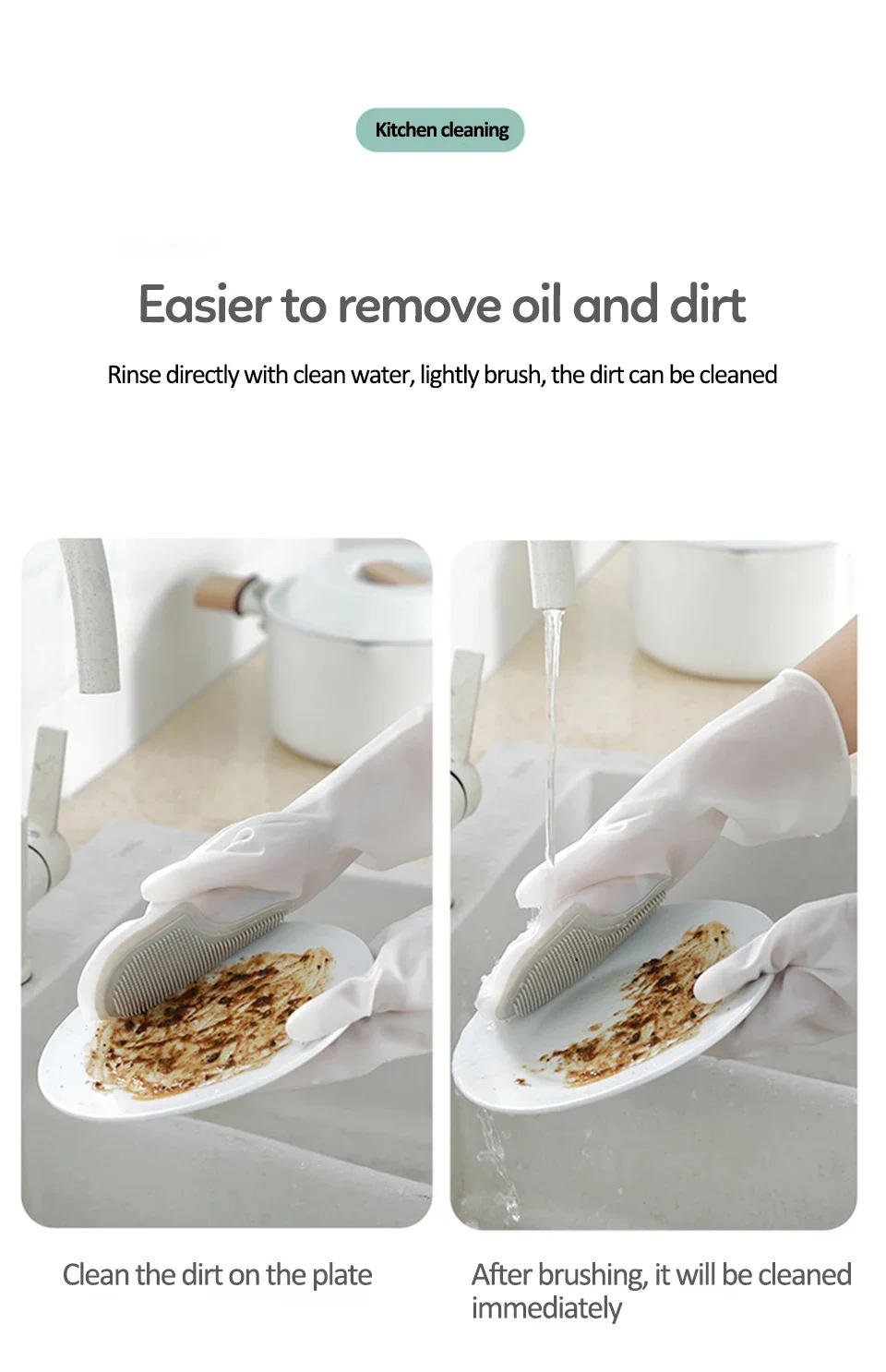 Description Picture 6 of item1pair Dishwashing Cleaning Gloves Magic Silicone Rubber Dish Washing Glove for Household Scrubber Kitchen Cleaning Scrub Gloves