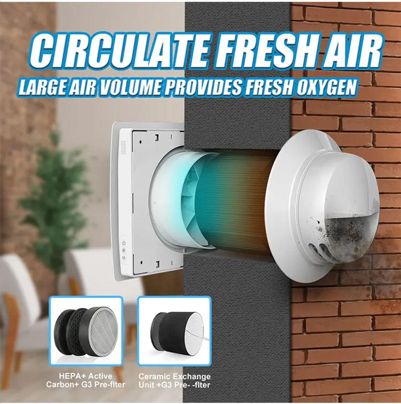 Description Picture 6 of itemKCvents VT501 Heat Recovery Ventilation Device Wall Mounted Room Fresh Air Fan  With Ceramic Hepa Filter Ventilation System 6in