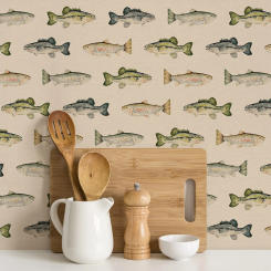 Fly Fishing Wallpaper , Fish Fishing Salmon Cabin Trout Wall Wallpaper,Removable Peel and Stick Wallpaper Room Decoration