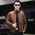 2023 Autumn New Genuine Leather Coat Men's Oil Wax Sheepskin Slim Fit Business Lapel Leather Jacket Men Clothing Fashion Abrigos