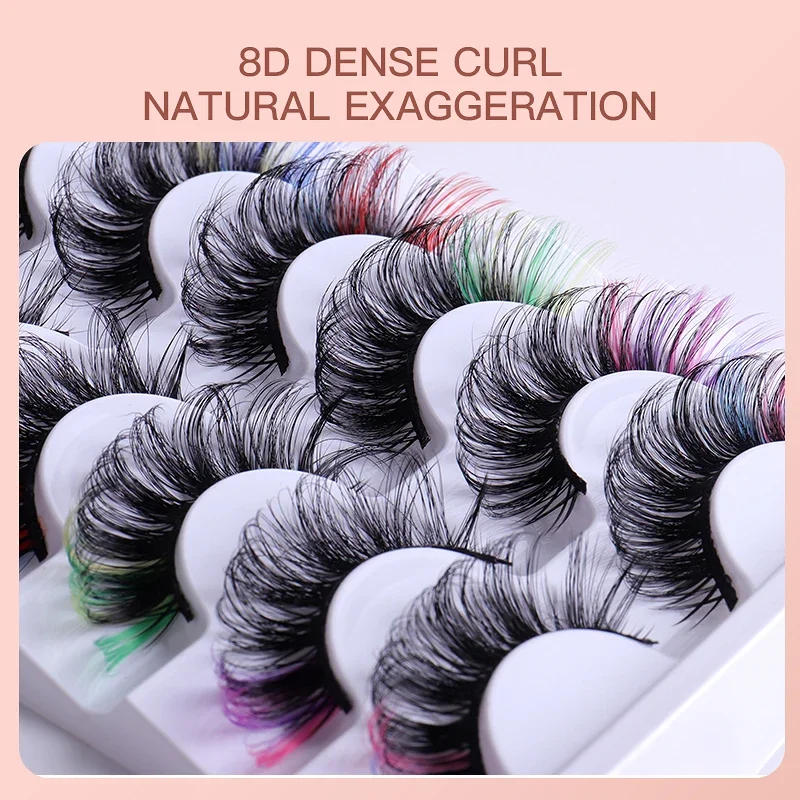 Description Picture 4 of item7 Pairs Colorful False Eyelashes D Curl Natural Fluffy Colored Makeup Faux Eyelash Lashes extensions Russian Volumes