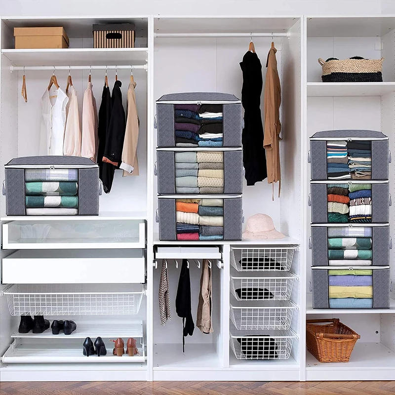 Description Picture 5 of itemClothes Storage Bag 5 Pack Blanket Storage 90L 60x40x35cm Large Storage Bag Set with Handles,Foldable Breathable Closet Storage