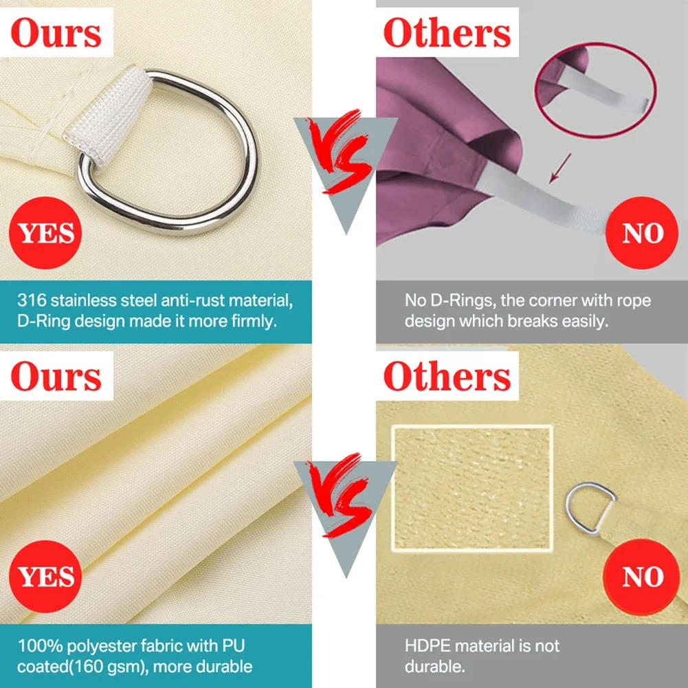 Description Picture 5 of item2x3m/3x5m/4x6m Sun Shelter Shade Sails UV Block For Camping Garden Awning Pool Canopy Backyard Rectangle Car Canvas Sunshade