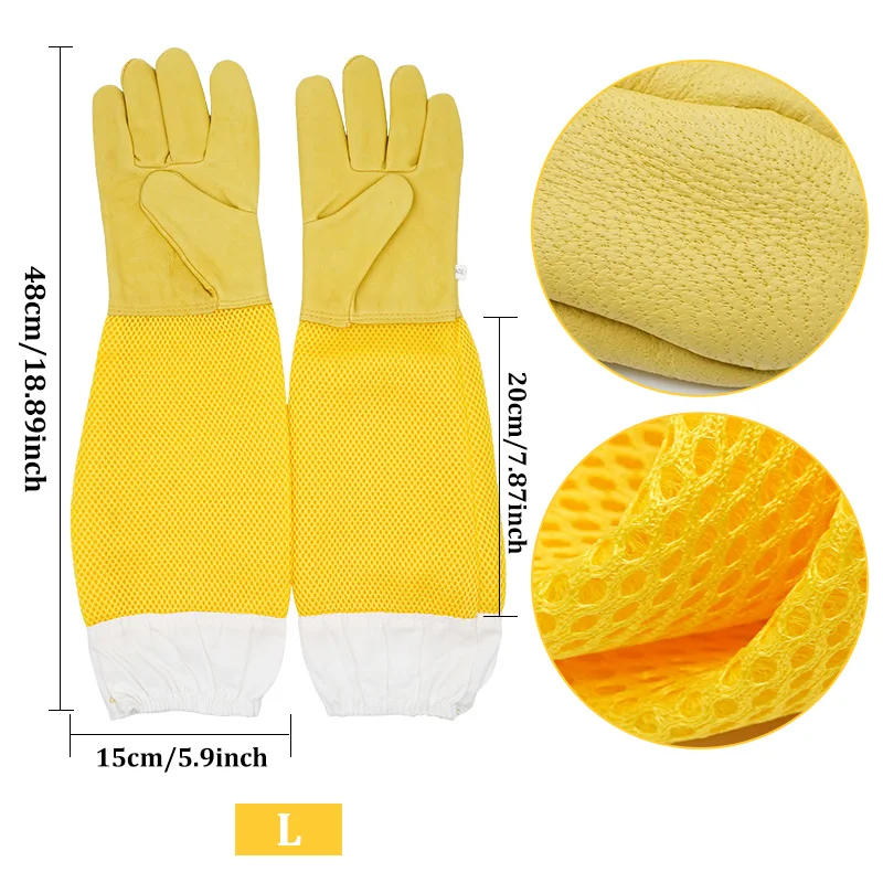 Description Picture 5 of itemBeekeeper Gloves Protective Sleeves Ventilated Professional Anti Bee for Apiculture Beekeeper Prevent Beehive tools